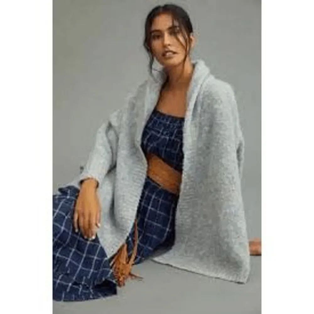 Anthropologie Gray Cozy Knit Open Front Wool Blend Cardigan Sweater One Size